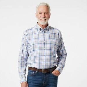 Peter Millar Mens XL Plaid Long Sleeve Button Down Shirt Casual Cotton Blend